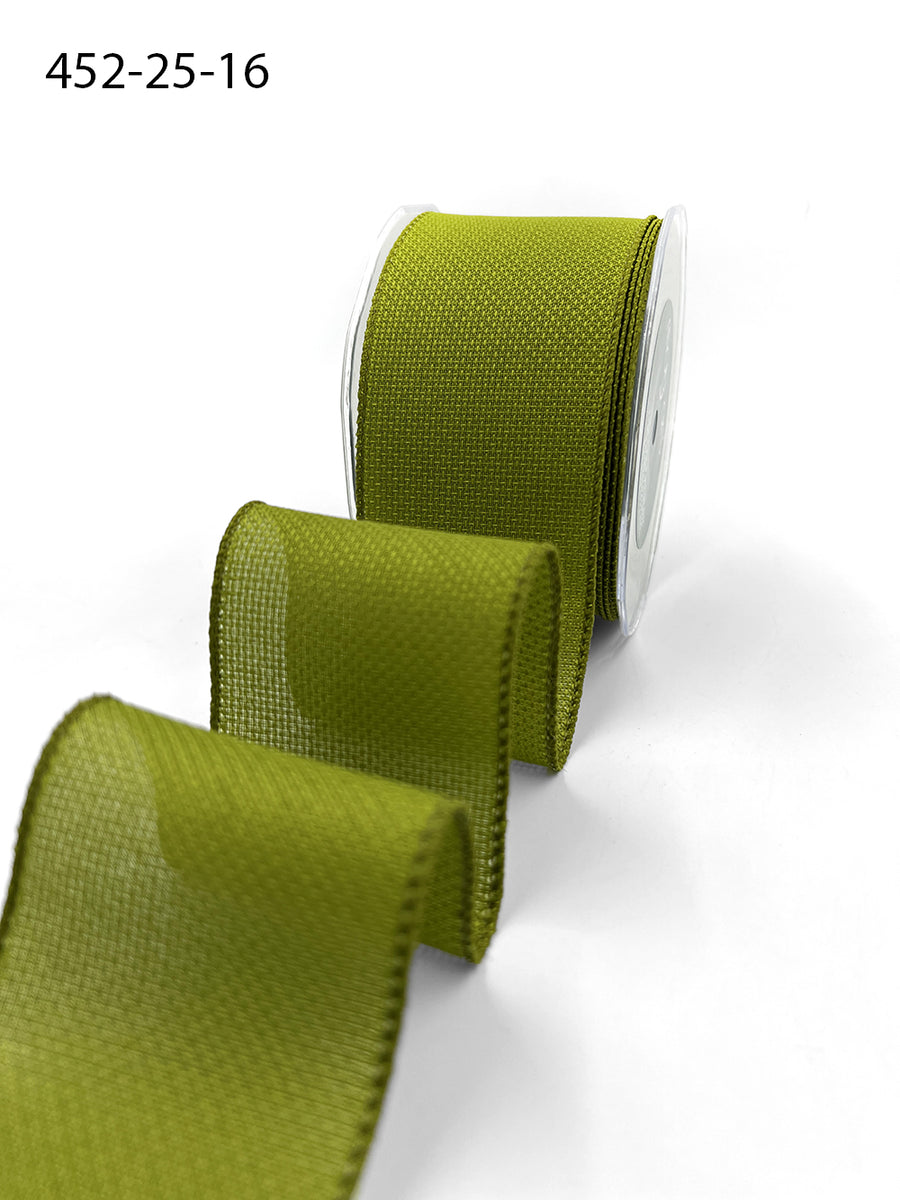 2.5 Inch Woven Textured Ribbon with Wired Edge – 452-25-16 Green