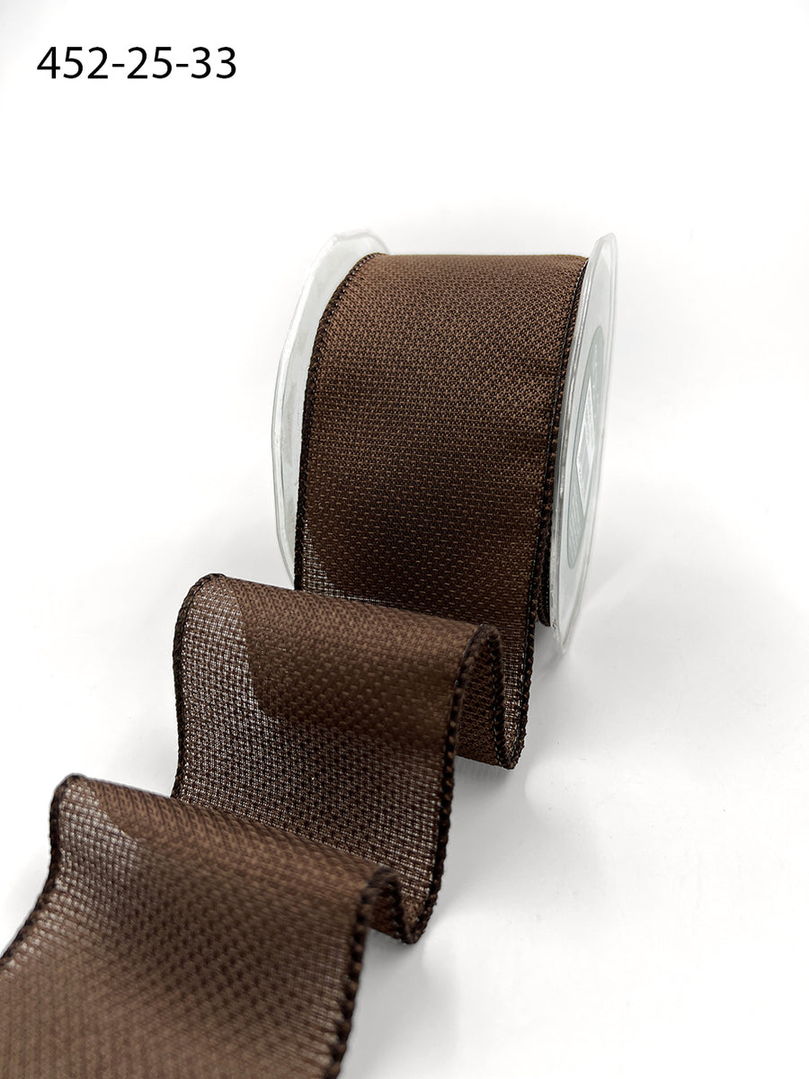 2.5 Inch Woven Textured Ribbon with Wired Edge – 452-25-33 Brown