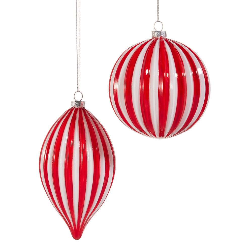 4" Red and White Striped Ornament