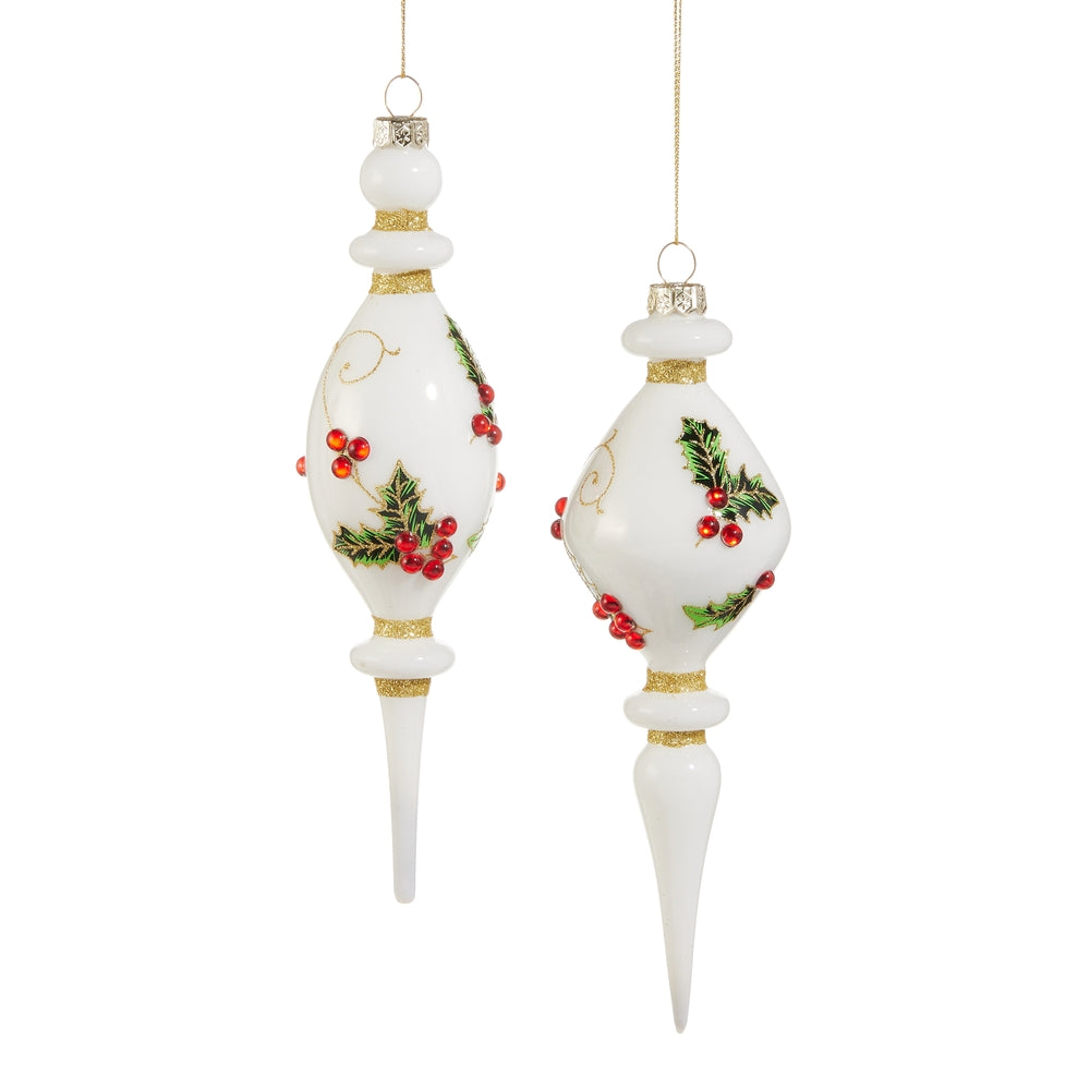 8" Holly Pattern Finial Ornament