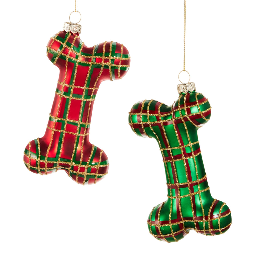 5" Plaid Dog Bone Ornament