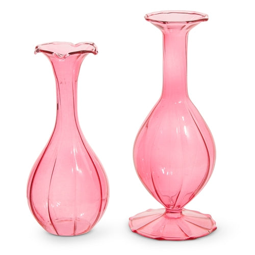 7" Pink Fluted Bud Vases