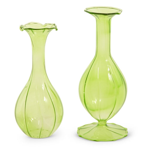 7" Green Fluted Bud Vase