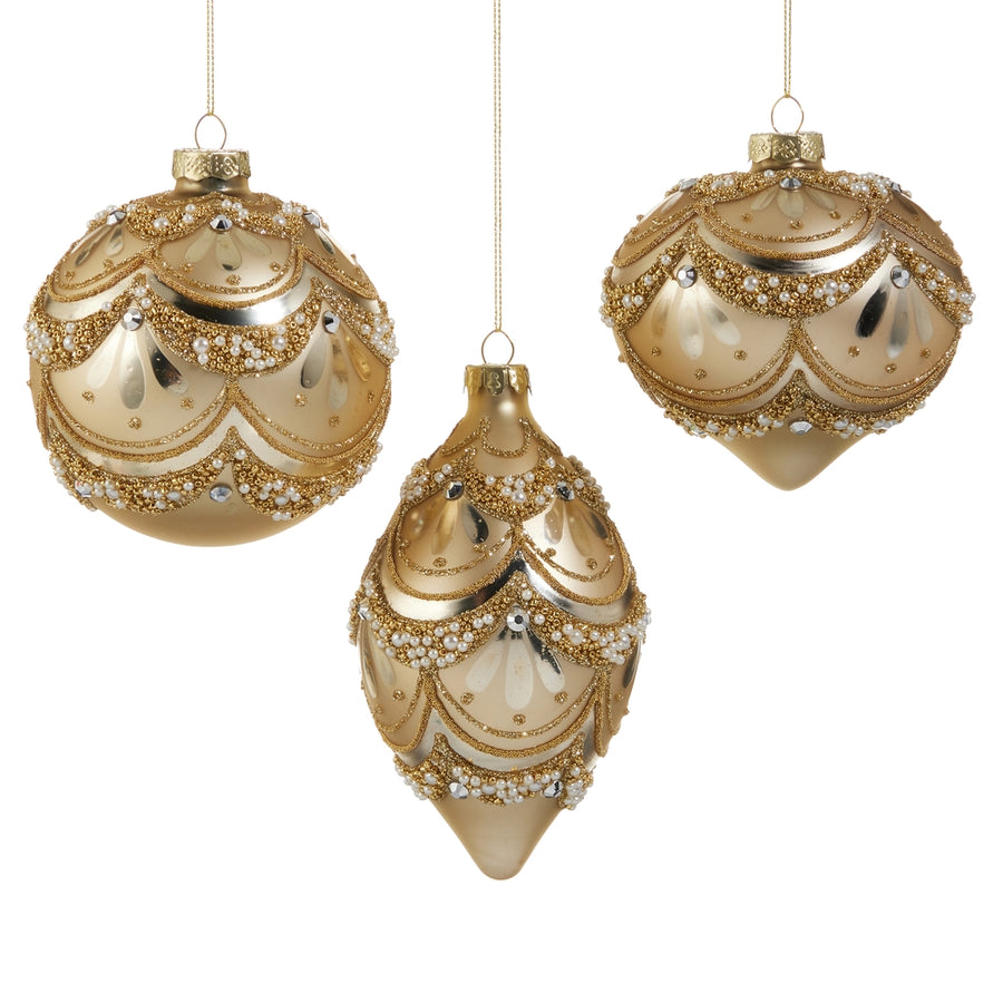 4" Gold Pearl Trimmed Ornament