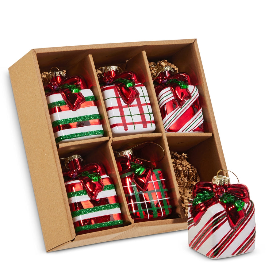 3.25" Box of Striped Plaid Gift Ornaments