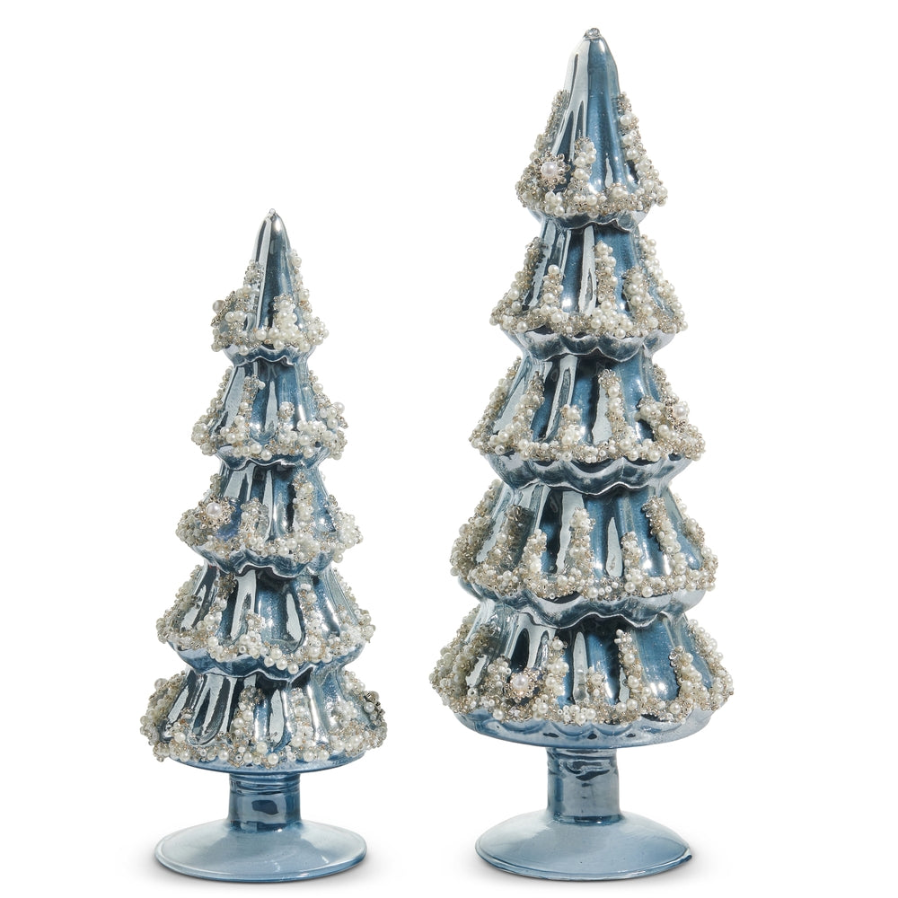 12" Embellished Pearlized Blue Trees