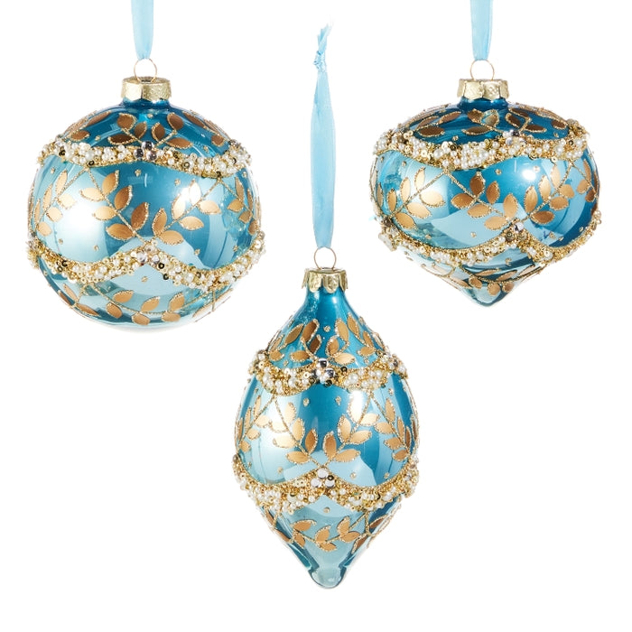 4" Gold Leaf Wrapped Blue Iridescent Ornament