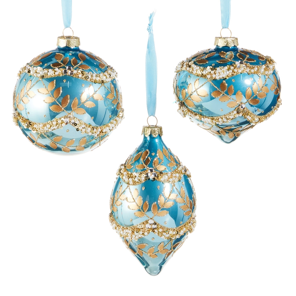 4" Gold Leaf Wrapped Blue Iridescent Ornament