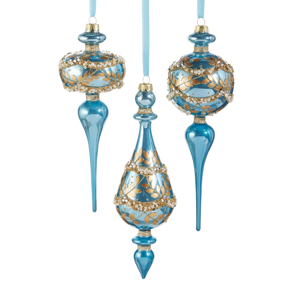 10" Gold Leaf Wrapped Blue Iridescent Finial Ornament