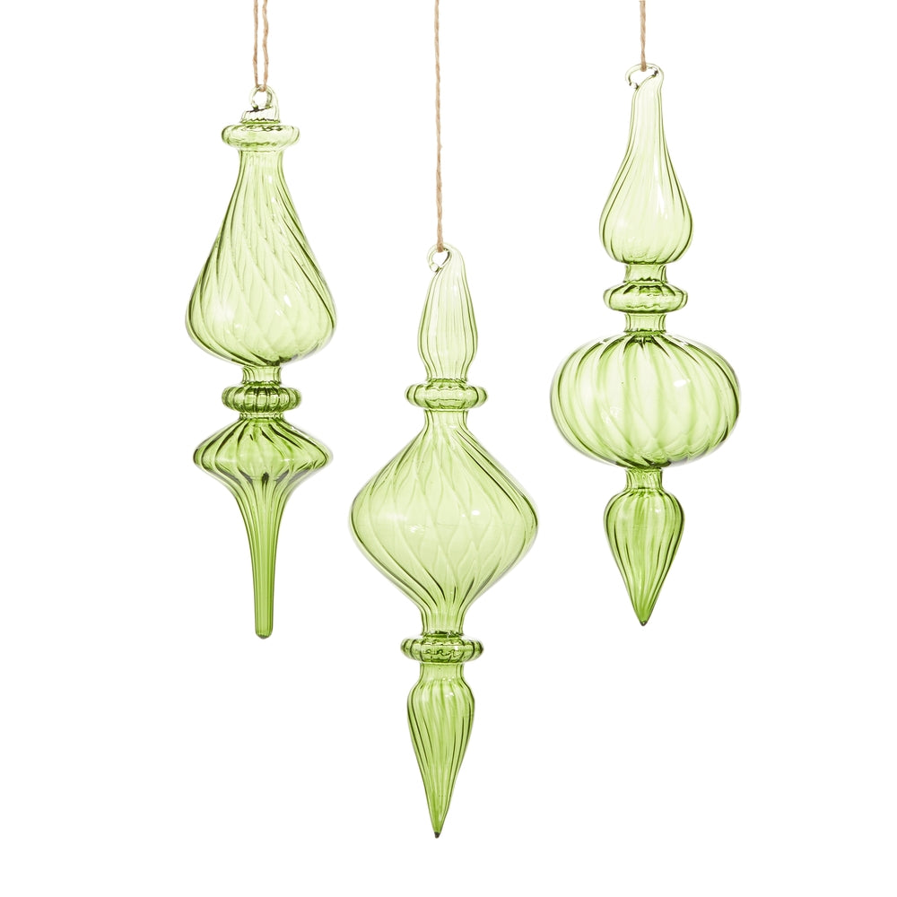 10" Green Transparent Finial Ornament