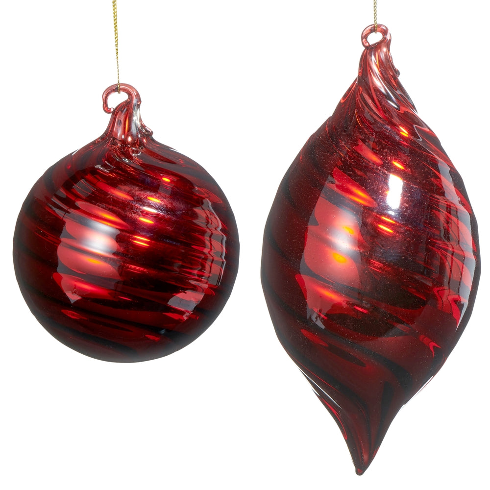 5" Red Swirl Blown Glass Ornament