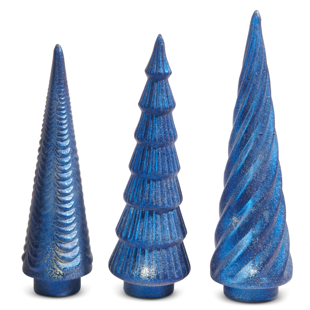 14" Lighted Blue Sugar Tabletop Trees