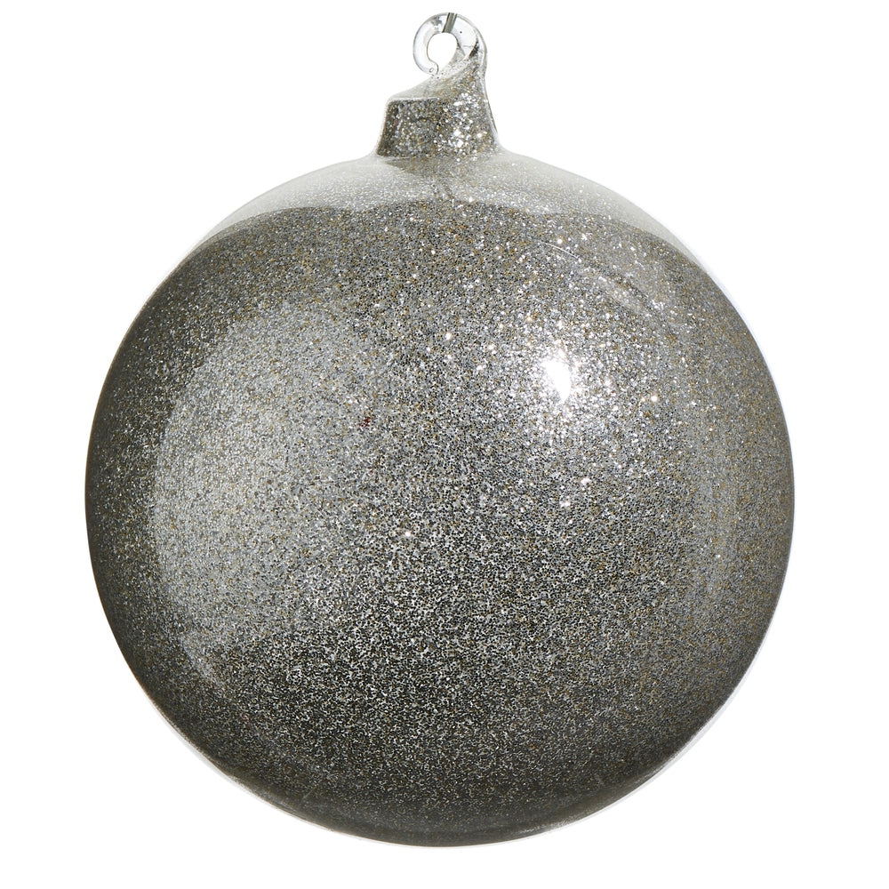 5" Platinum Glitter Blown Glass Ball Ornament