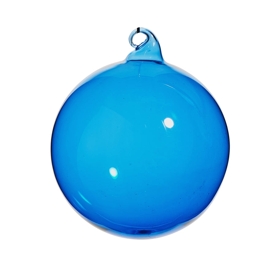 4" Blue Sheer Blown Glass Ball Ornament