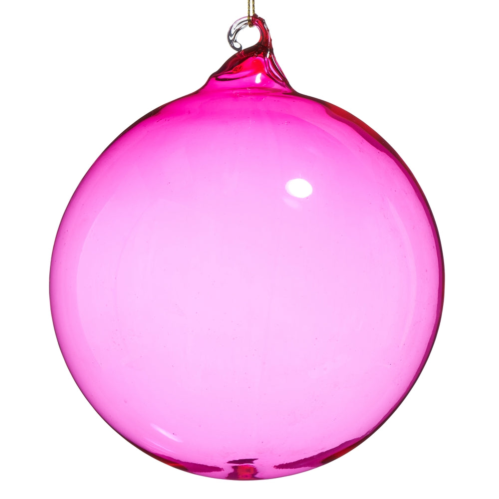 5" Pink Sheer Blown Glass Ball Ornament