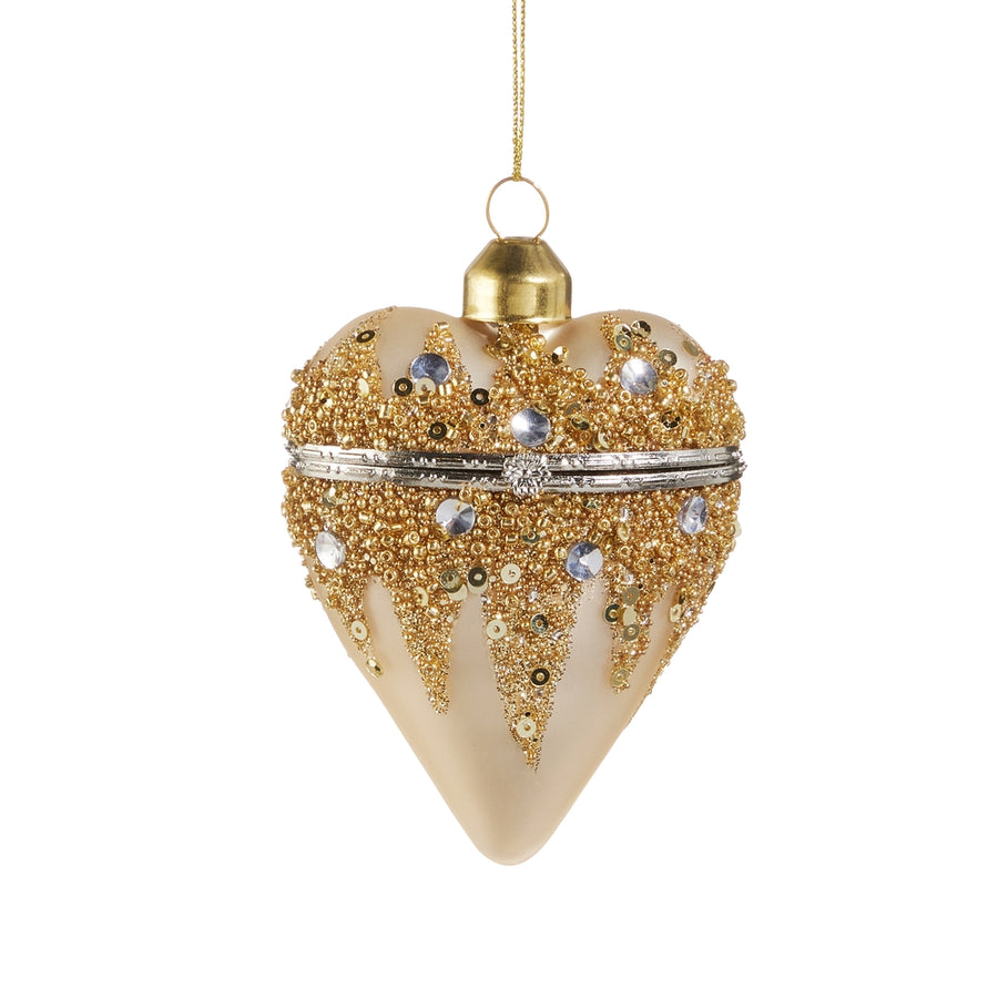 3.5" Champagne Gold Heart Box Ornament