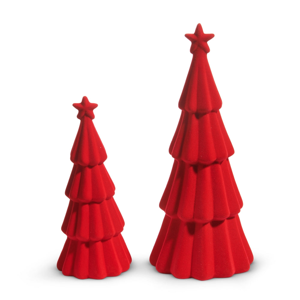 10" Red Tiered Flocked Trees