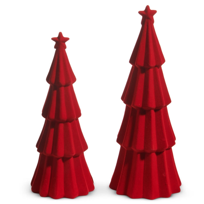 14"  Red Tiered Flocked Trees