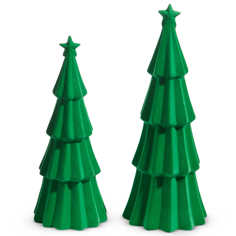 14" Green Tiered Flocked Trees