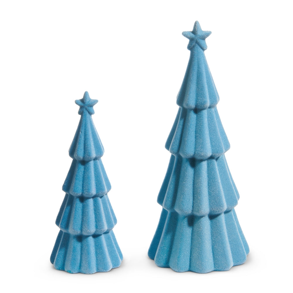 10" Blue Tiered Flocked Trees