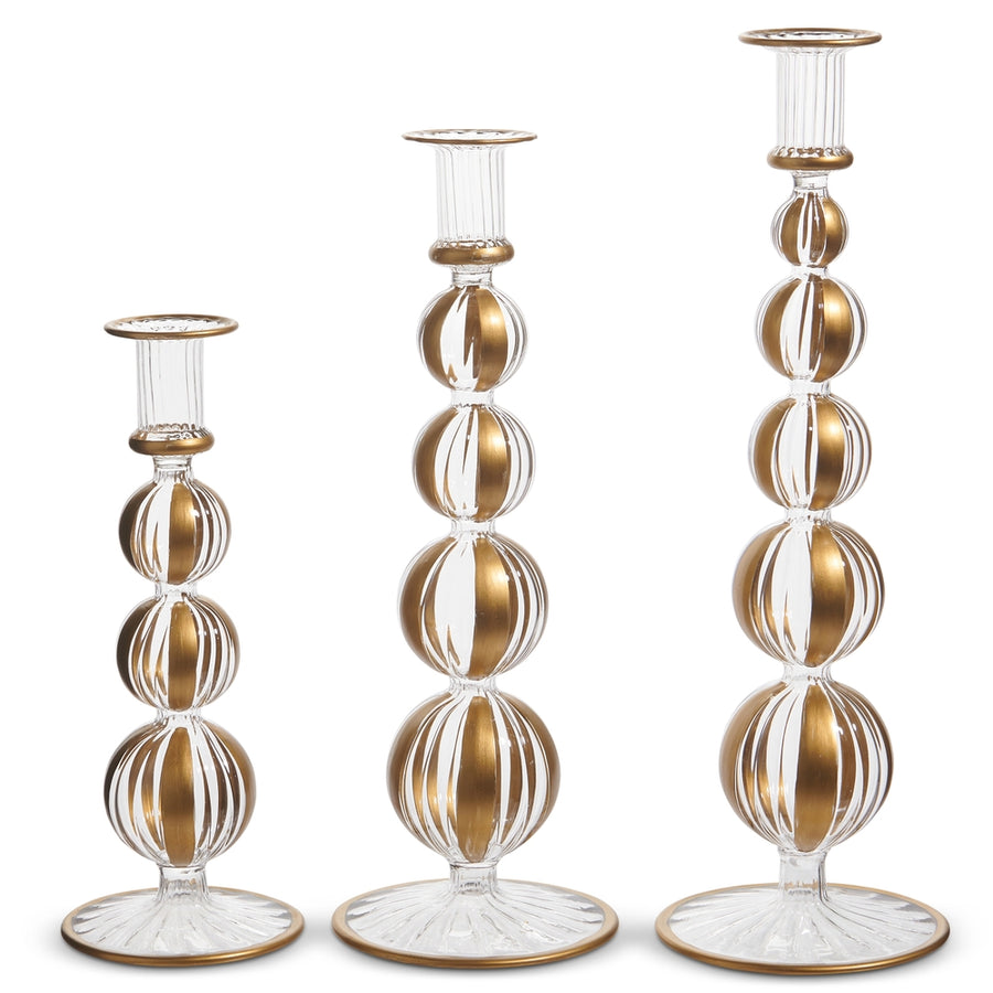 14.25" Gold Striped Candlesticks