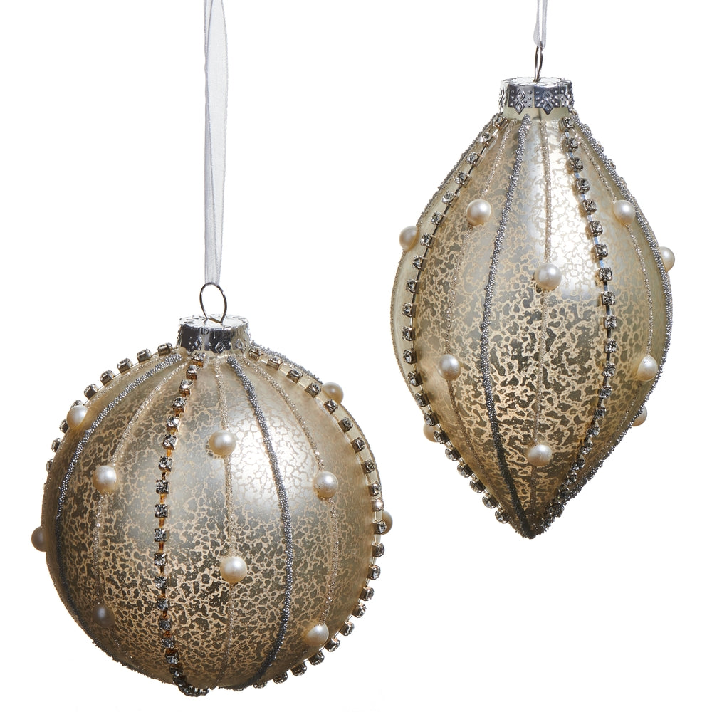 4" Silver Mercury Glass  And Peal Ornament