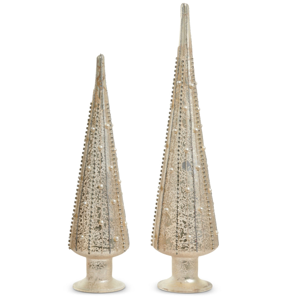 18" Silver Mercury Glass Pearl Trees