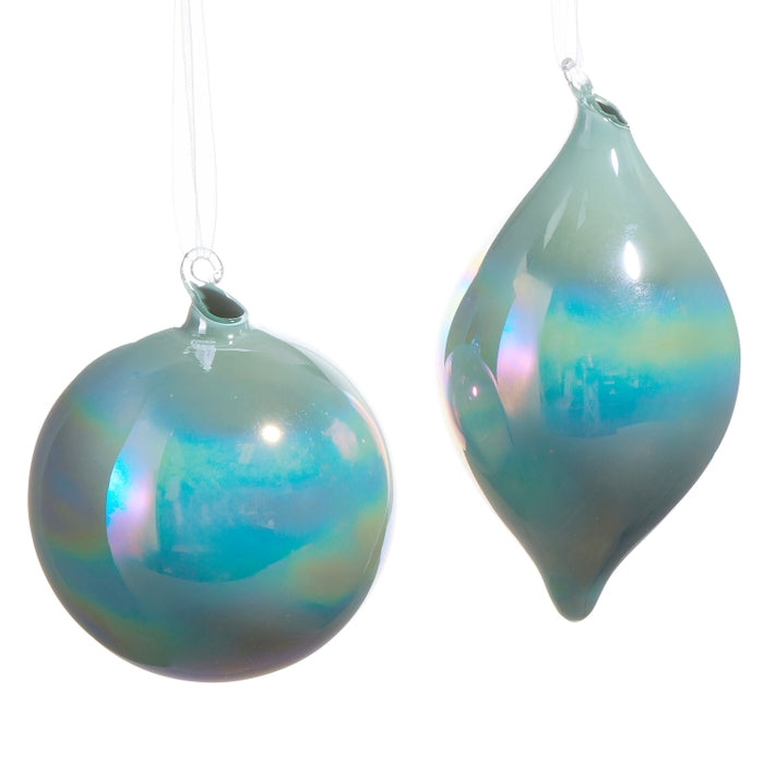 4" Blue Iridescent Blown Glass Ornament