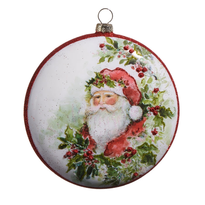 5" Watercolor Holiday Santa Disk Ornament