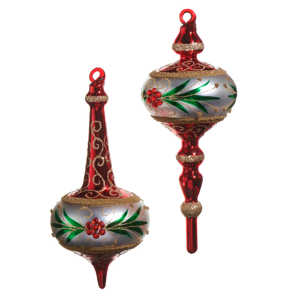 8.5" Red Green Gold Finial Ornament