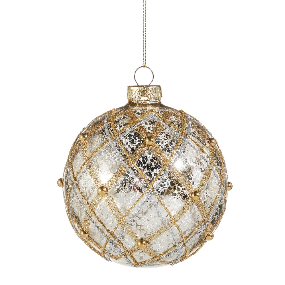 4" Silver and Gold Mercury Glass Ball Ornament