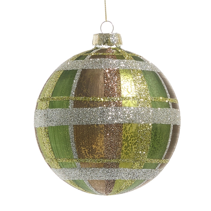 5" Green Plaid Ball Ornament
