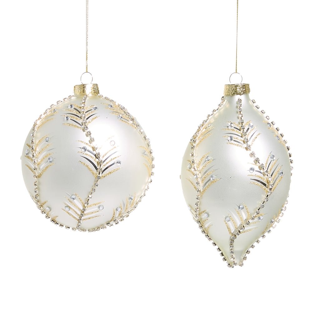5" White and Gold Leaf Ornament