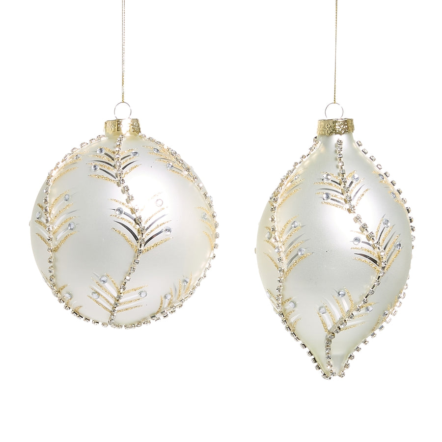 5" White and Gold Leaf Ornament
