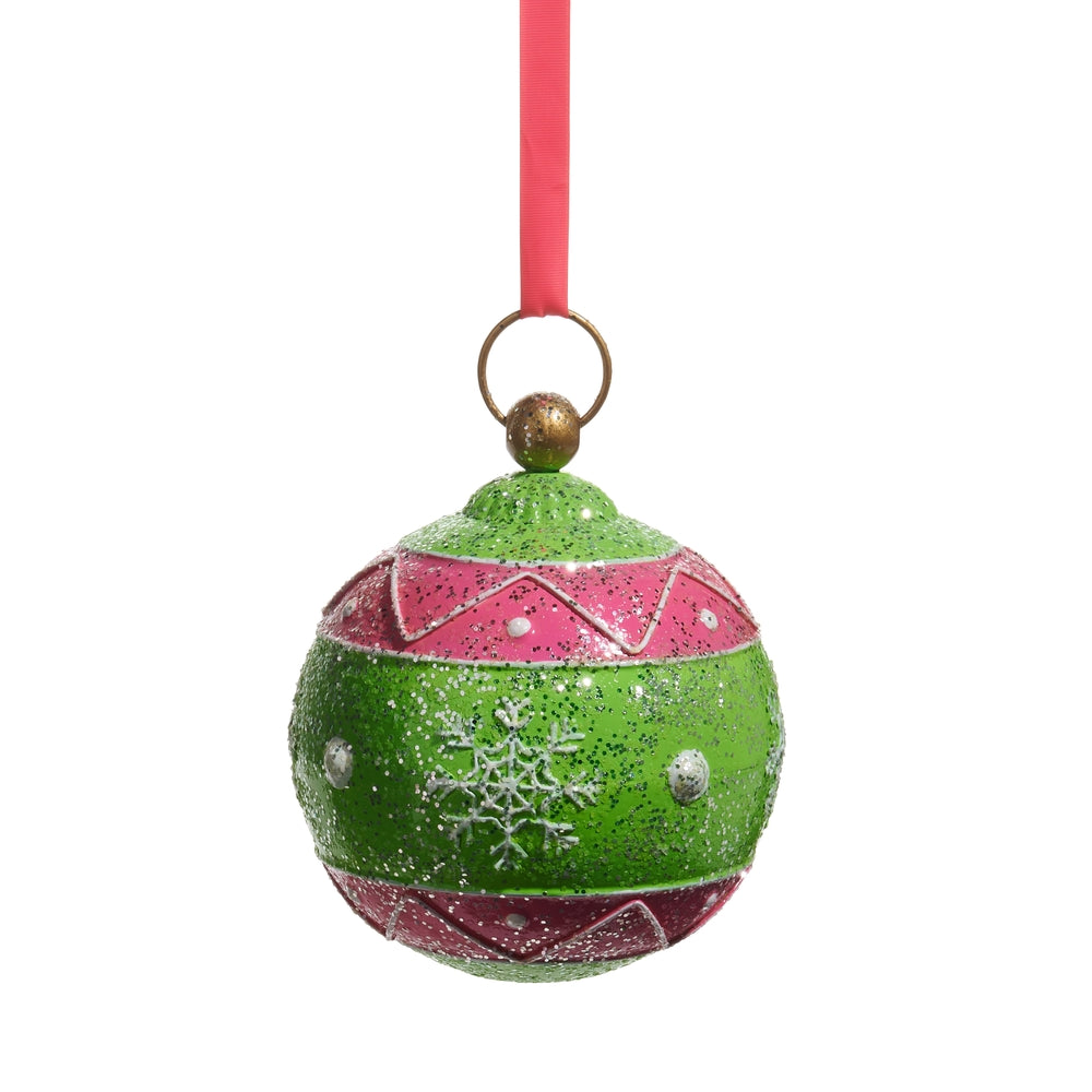 7.5" Glittered Pink and Green Ornament