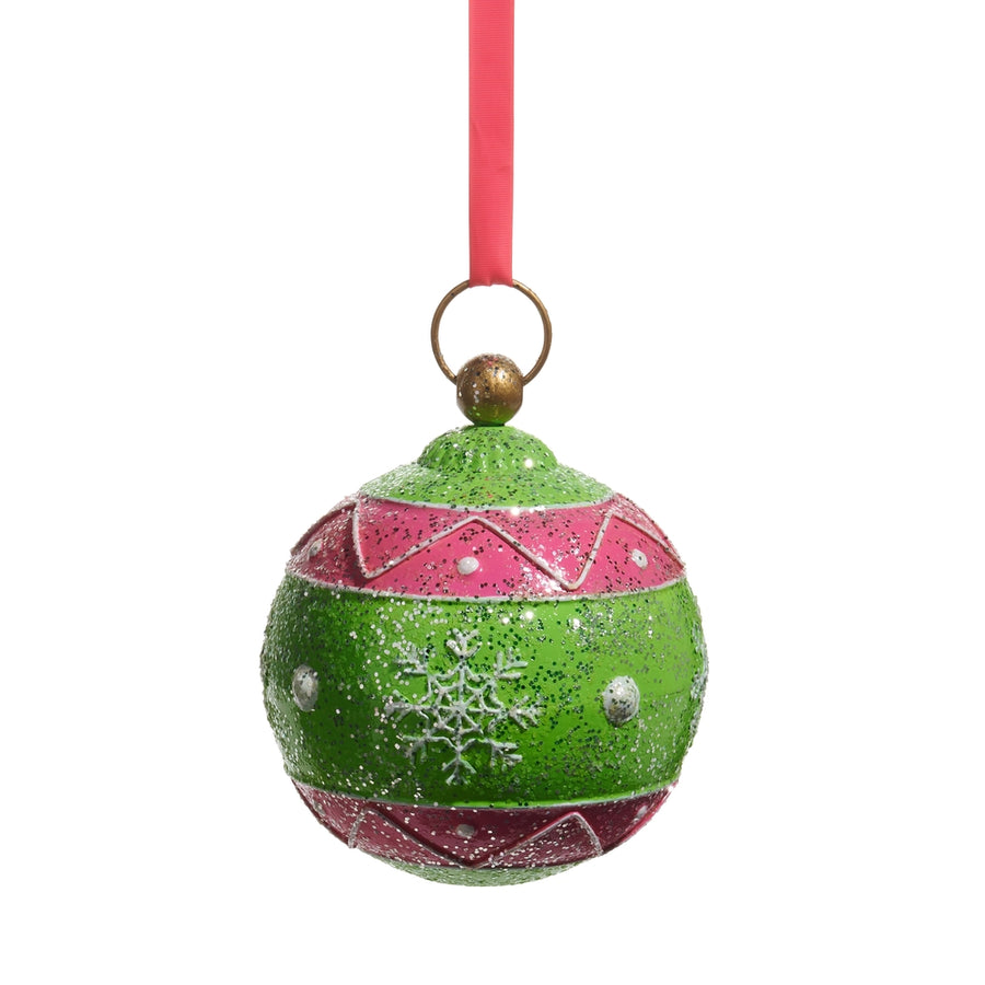 7.5" Glittered Pink and Green Ornament