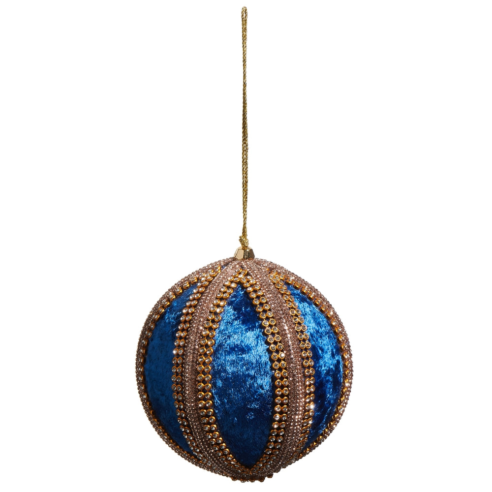 4" Blue Velvet Jeweled Ball Ornament