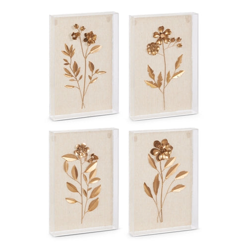 12" Golden Botanical Acrylic Box Wall Art