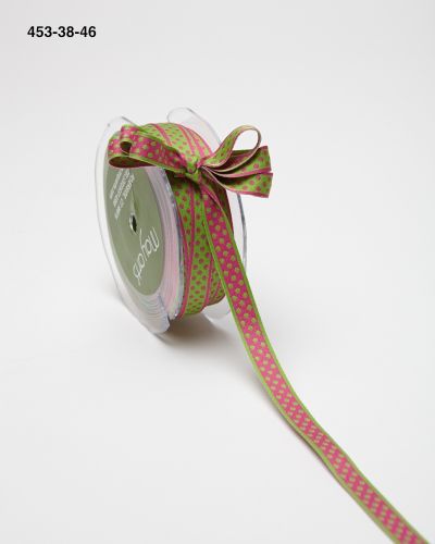 3/8 Inch Reversible Dots Ribbon with Woven Edge – 453-38-46 Parrot Green/Hot Pink