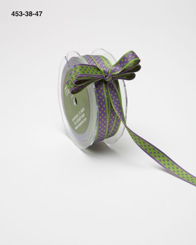 3/8 Inch Reversible Dots Ribbon with Woven Edge – 453-38-47 Purple/Parrot Green