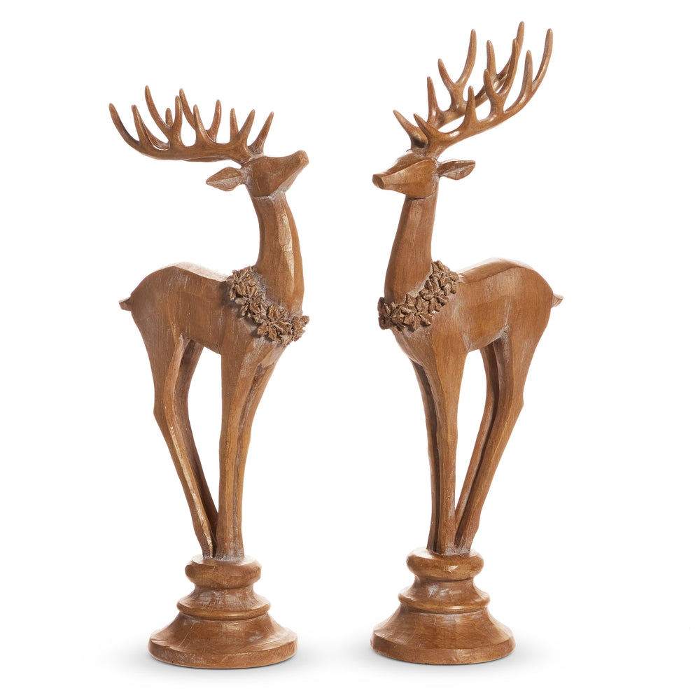 17" Wood Look Reindeer on Stand