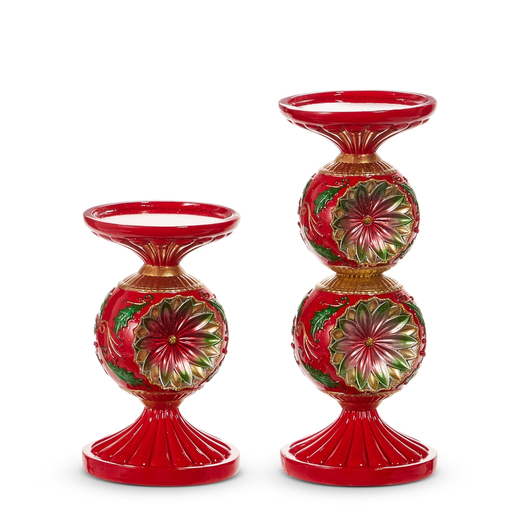 10" Vintage Red and Green Candle Holders