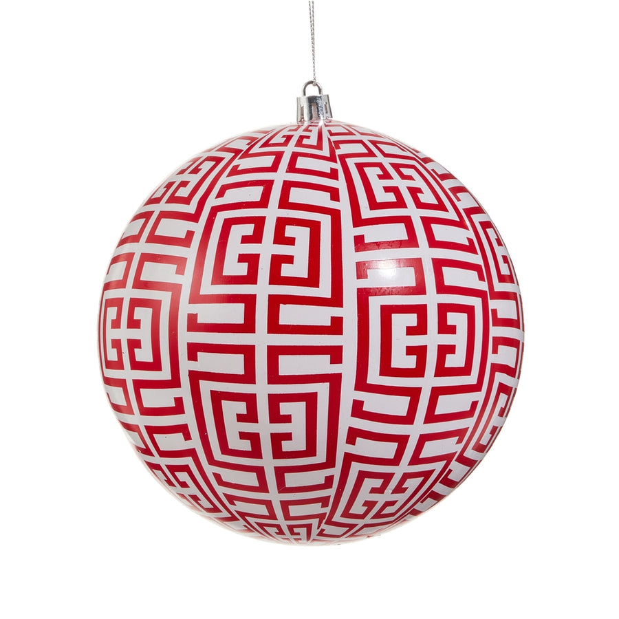 6" Red Greek Key Ball Ornament