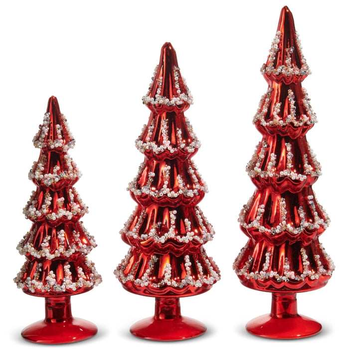 13.5" Red Beaded Trees