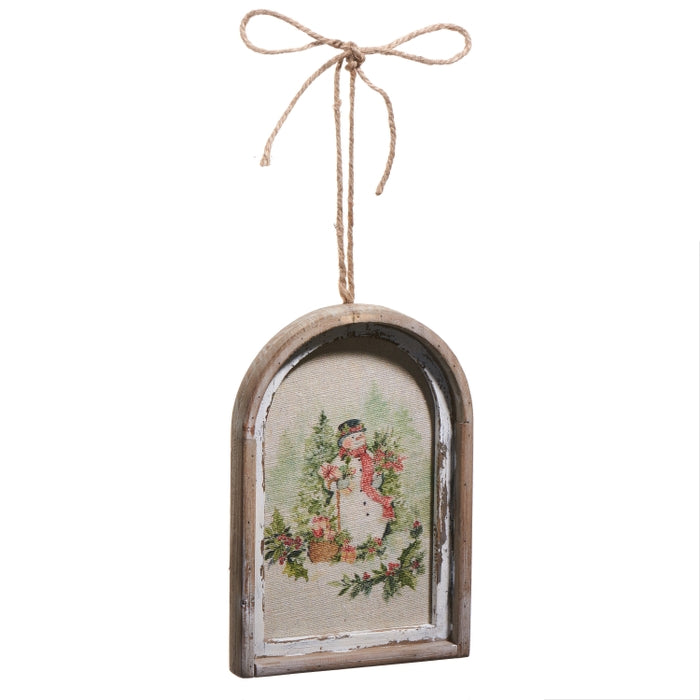 7.5" Watercolor Holiday Snowman Framed Ornament