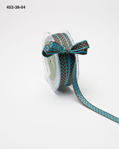 3/8 Inch Reversible Dots Ribbon with Woven Edge – 453-38-04 Brown/Turquoise