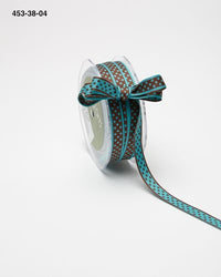 3/8 Inch Reversible Dots Ribbon with Woven Edge – 453-38-04 Brown/Turquoise