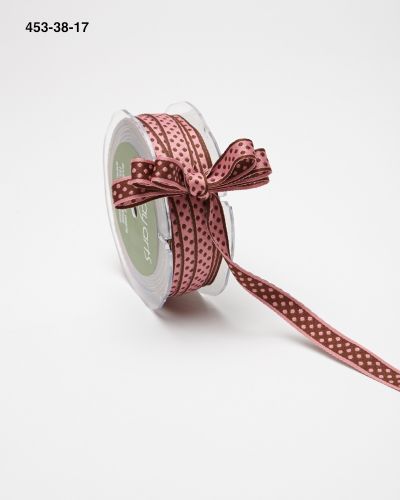 3/8 Inch Reversible Dots Ribbon with Woven Edge – 453-38-17 Brown/Pink