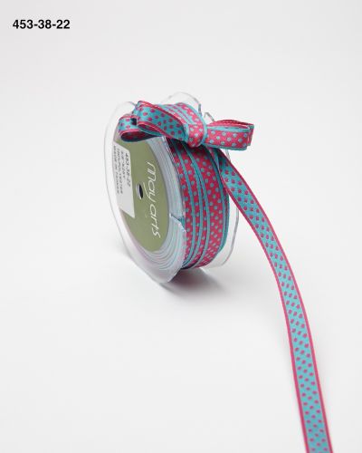 3/8 Inch Reversible Dots Ribbon with Woven Edge – 453-38-22 Pink/Blue