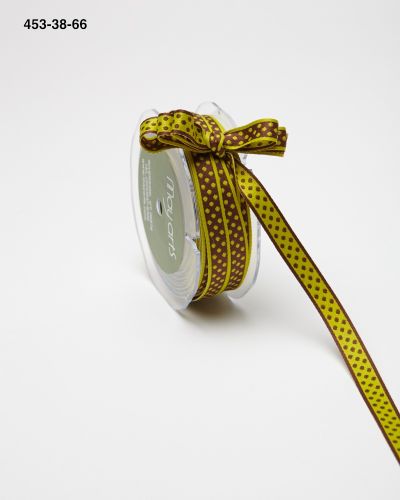 3/8 Inch Reversible Dots Ribbon with Woven Edge – 453-38-66 Brown/Green